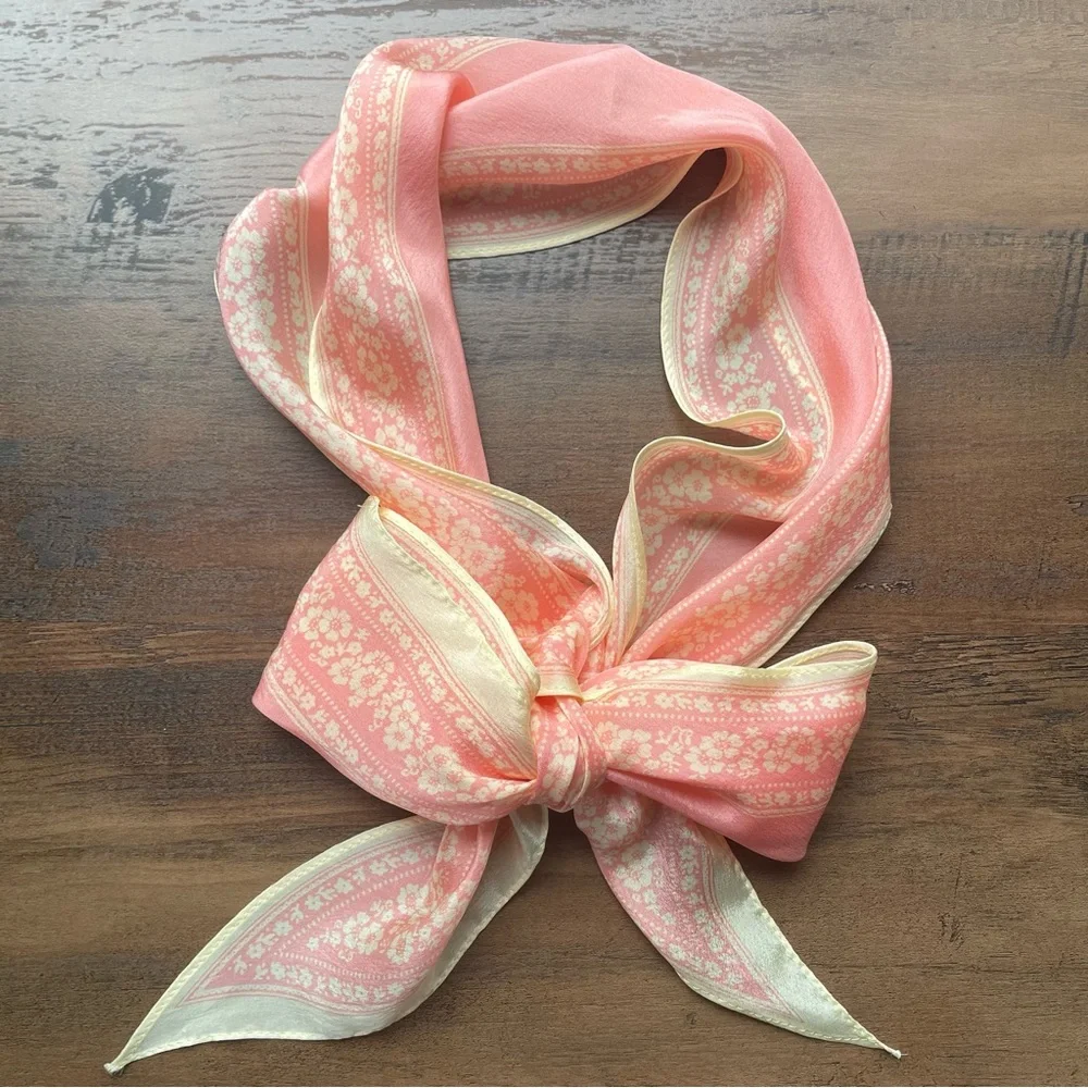 Vintage Pastel Pink Patterned Silk Scarf
